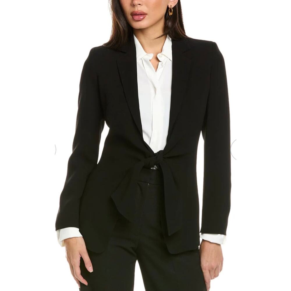 Max Mara Segale Jacket Tie Front Black Women's 16 Classic Elegant